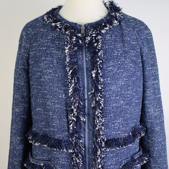 NWT Theory Womens Medium Zarafilla Tweed Coat with Fringe Hem - Picture 4 of 8